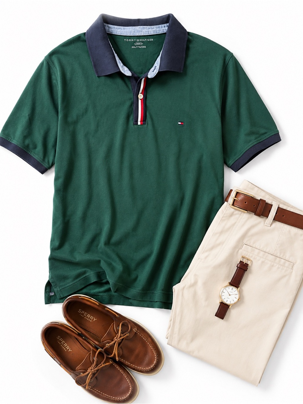 Tommy Hilfiger Forest Green Polo with Navy Trim-Y2K 90’s Prep-00A